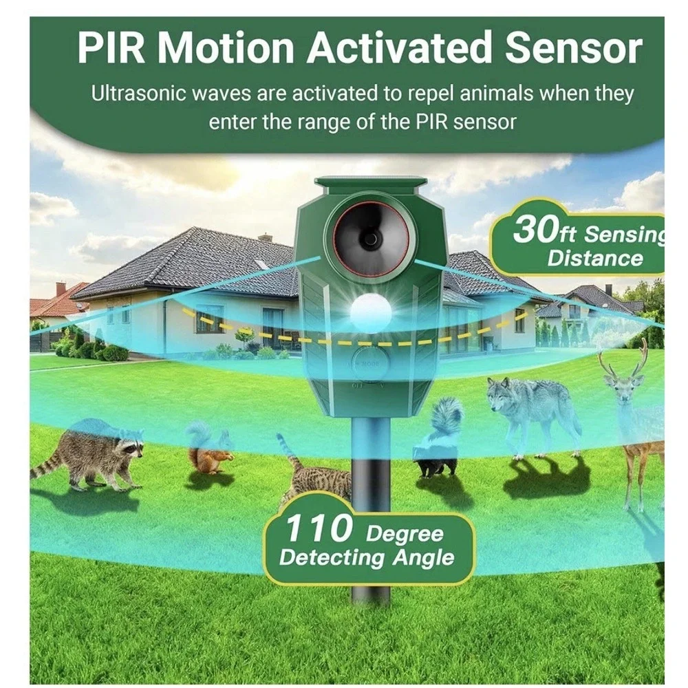 solar ultrasonic animal repellers outdoor With Motion Sensor & LED Lights